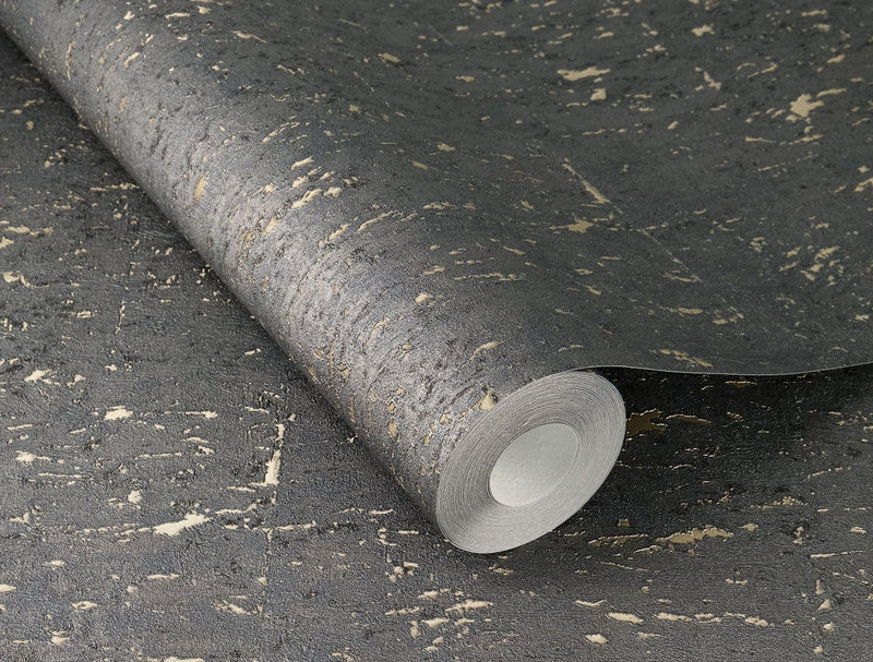 Wallpaper with cork look in black with bright patina, RASCH, 2033367 RASCH