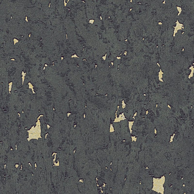 Wallpaper with cork look and metallic effect, black and gold,1332207 AS Creation