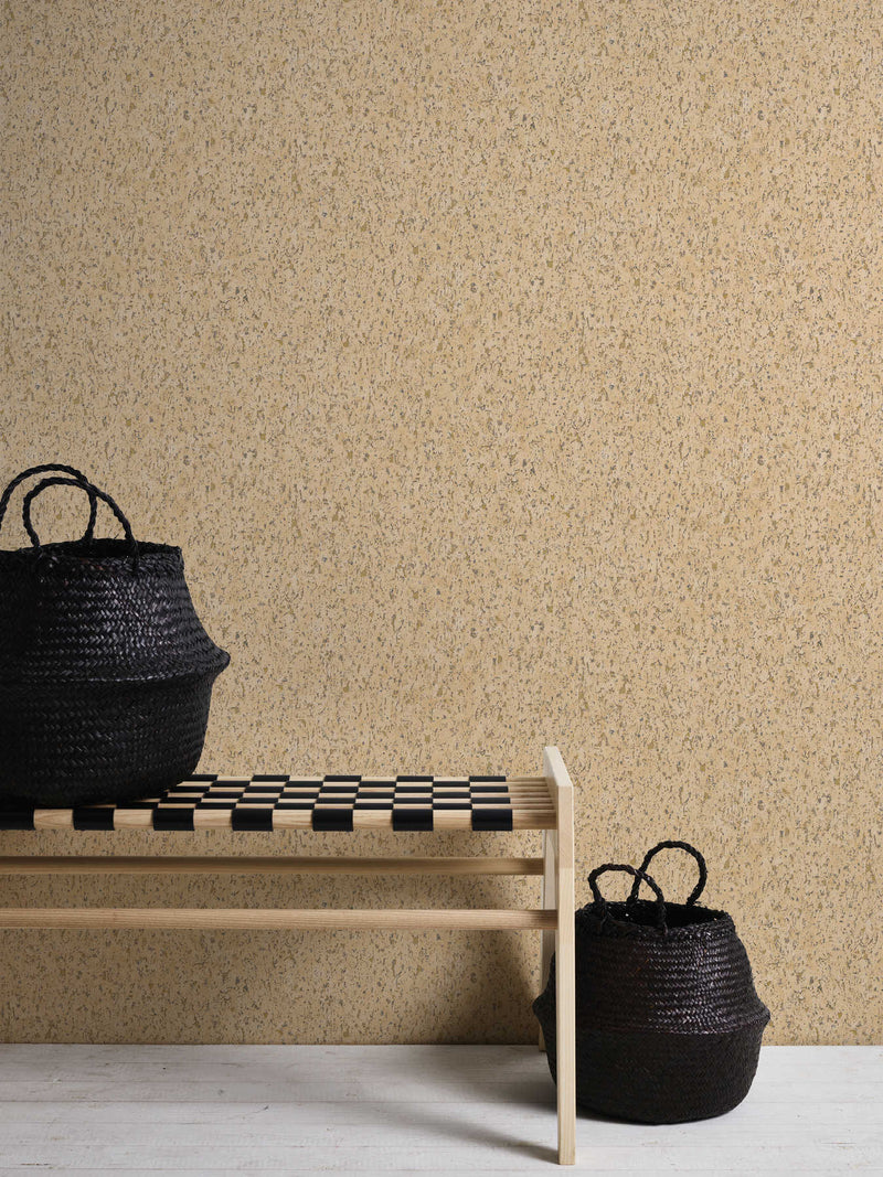 Wallpaper with cork look and metallic effect in gold tones, 1332211 AS Creation