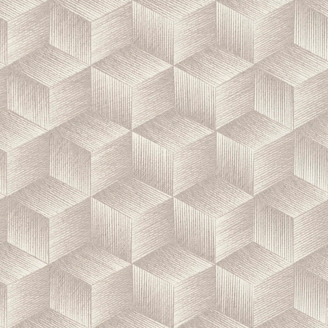 Tapetes ar kvadrātveida rakstu bez PVC: silti pelēkā krāsā, 385061 🌱 AS Creation