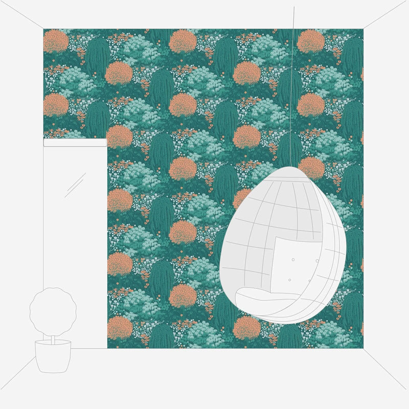 Tapeet lehtedega peene tekstuuriga: türkiissinine, sinine, roheline, 1400437 AS Creation