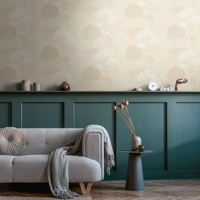 Wallpaper with leaves with fine texture, matt: beige, pink, 1400436 AS Creation