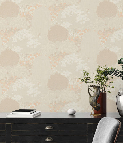 Wallpaper with leaves with fine texture, matt: beige, pink, 1400436 AS Creation