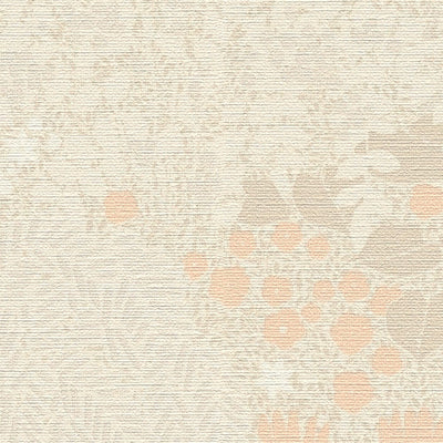 Wallpaper with leaves with fine texture, matt: beige, pink, 1400436 AS Creation