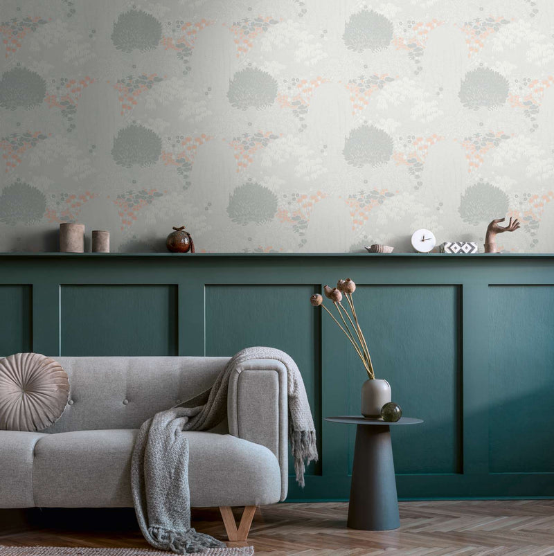 Wallpaper with leaves with fine texture, matt: light grey, 1400435 AS Creation