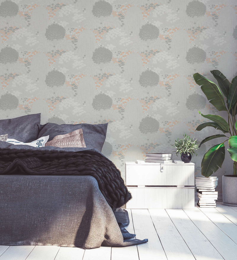 Wallpaper with leaves with fine texture, matt: light grey, 1400435 AS Creation