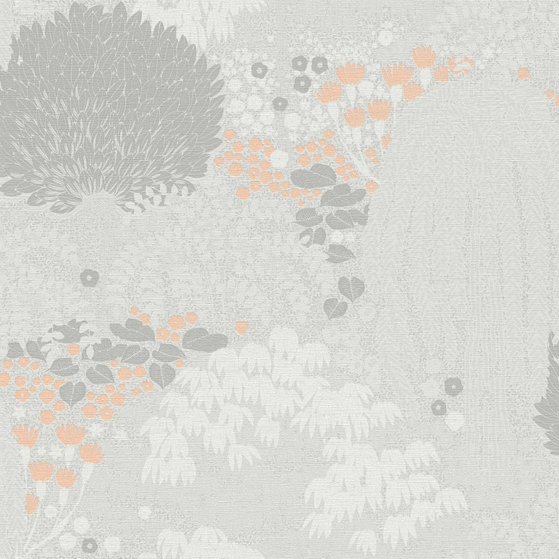 Wallpaper with leaves with fine texture, matt: light grey, 1400435 AS Creation