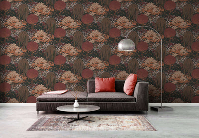 Wallpaper with leaves with fine texture: black, pink, 1400440 AS Creation
