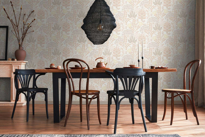 Tapetes ar lapām retro stilā, matētas: balta, oranžā, 393491 AS Creation