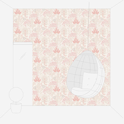 Retro-tyylinen tapetti lehdillä, matta: valkoinen, vaaleanpunainen, 1400424 AS Creation