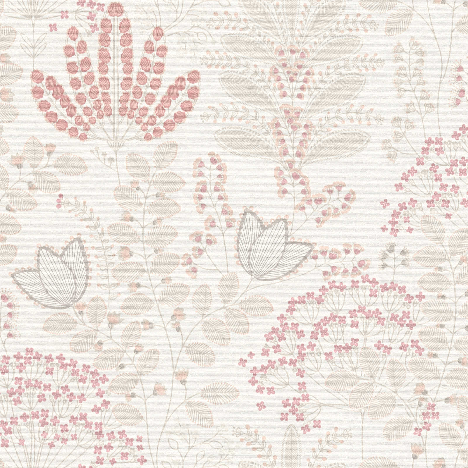 Tapetes ar lapām retro stilā, matētas: balta, rozā, 393492 AS Creation