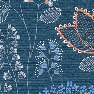 Wallpaper with retro leaves, matt: blue, 1400426 AS Creation