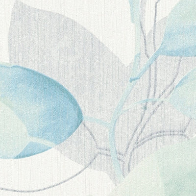 Wallpaper with leaves and watercolor pattern - cream, blue as AS 378151 AS Creation
