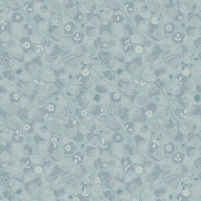 Wallpaper with leaves and flowers - blue, 1373712 AS Creation