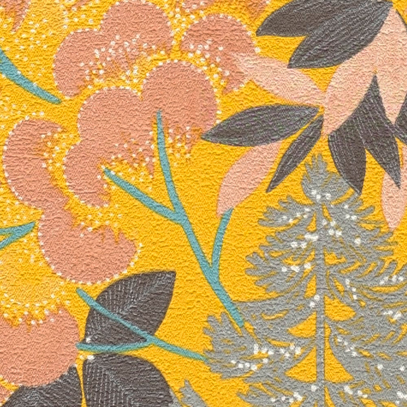 Wallpaper with leaves on bright yellow background, 1374163 AS Creation
