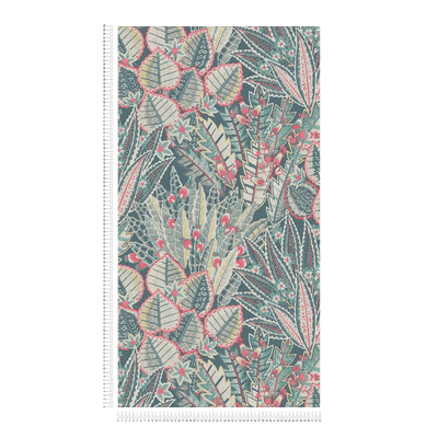 Jungle wallpaper with leaf pattern - blue, green, red, 396532 AS Creation