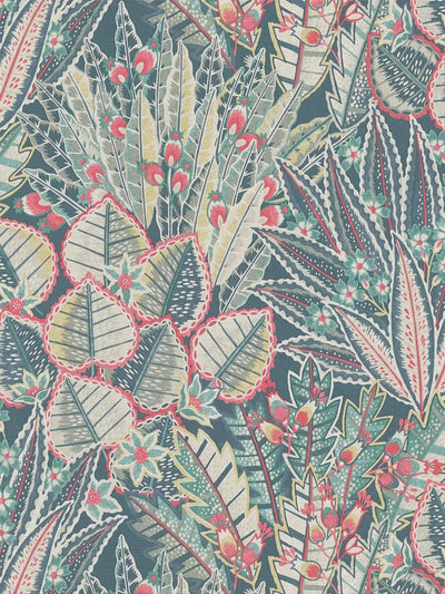 Jungle wallpaper with leaf pattern - blue, green, red, 396532 AS Creation