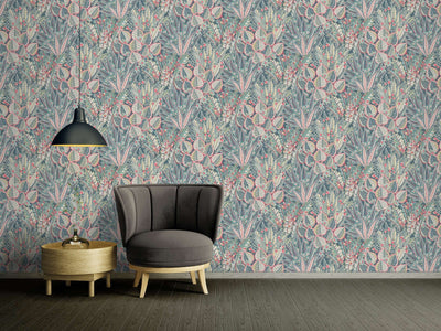 Jungle wallpaper with leaf pattern - blue, green, red, 396532 AS Creation