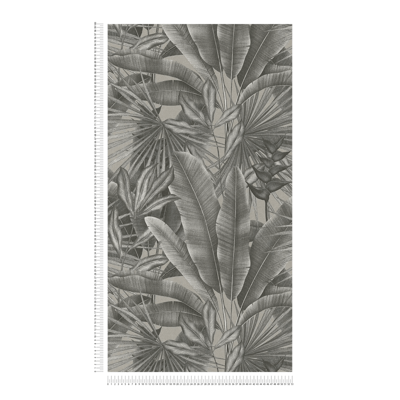 Tapetes ar lapu rakstu džungļu stilā, pelēkā krāsā, 1406271 AS Creation