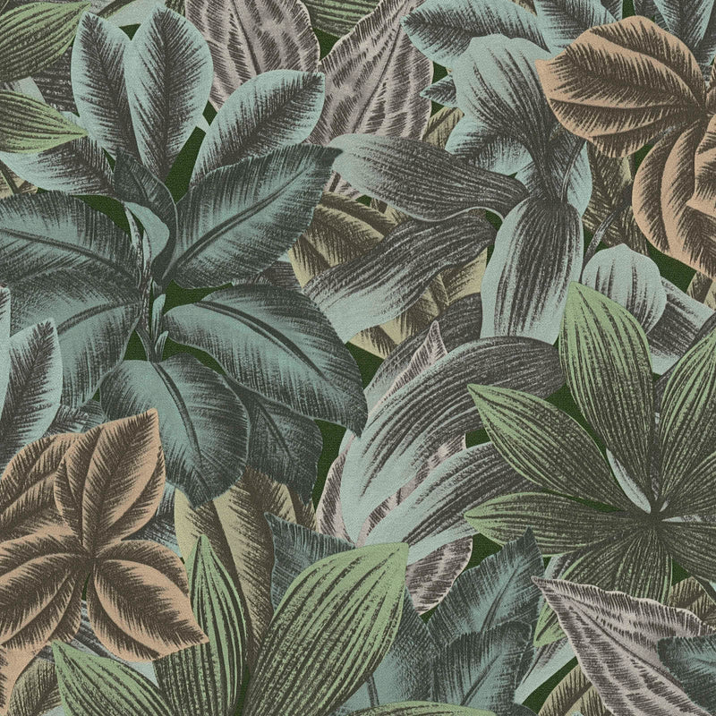 Обои с рисунком листьев и тропическим видом в оттенках зеленого, 1376037 AS Creation