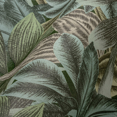 Wallpaper with leaf pattern and tropical look in shades of green, 1376037 AS Creation