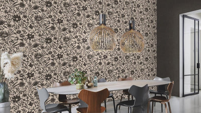 Wallpaper with country flowers, black and beige, RASCH, 1205302 AS Creation