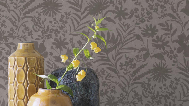 Wallpaper with country flowers, grey and taupe RASCH, 1205311 AS Creation