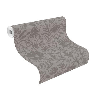 Wallpaper with country flowers, grey and taupe RASCH, 1205311 AS Creation