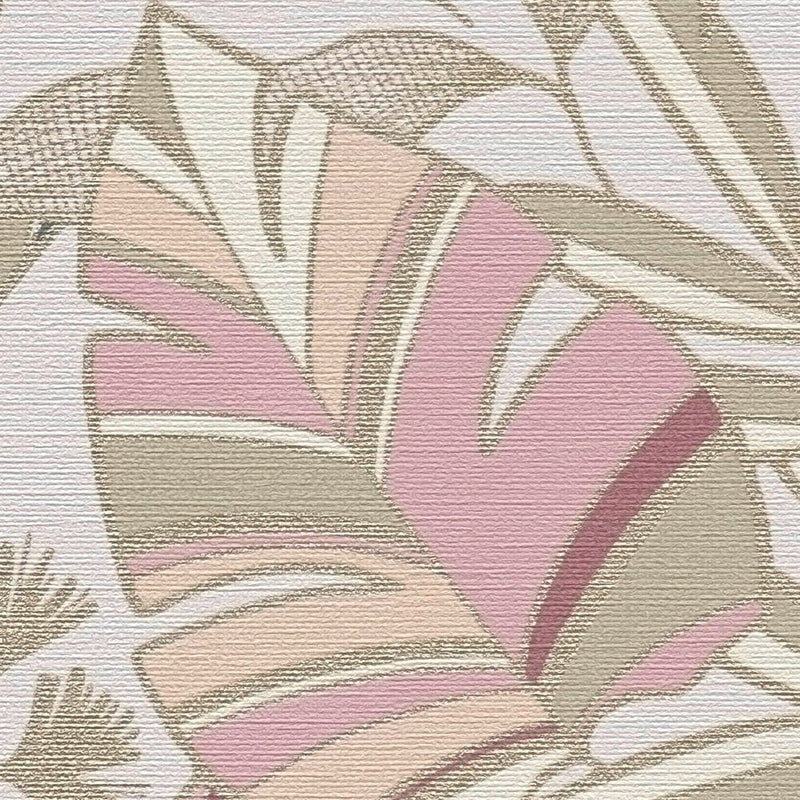 Wallpaper with large leaves with light sheen, pink, beige, 1373452 AS Creation