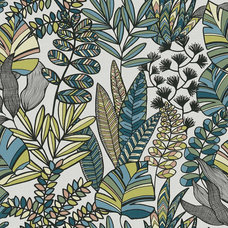 Wallpaper with large leaves in bright colours, 1373447 AS Creation