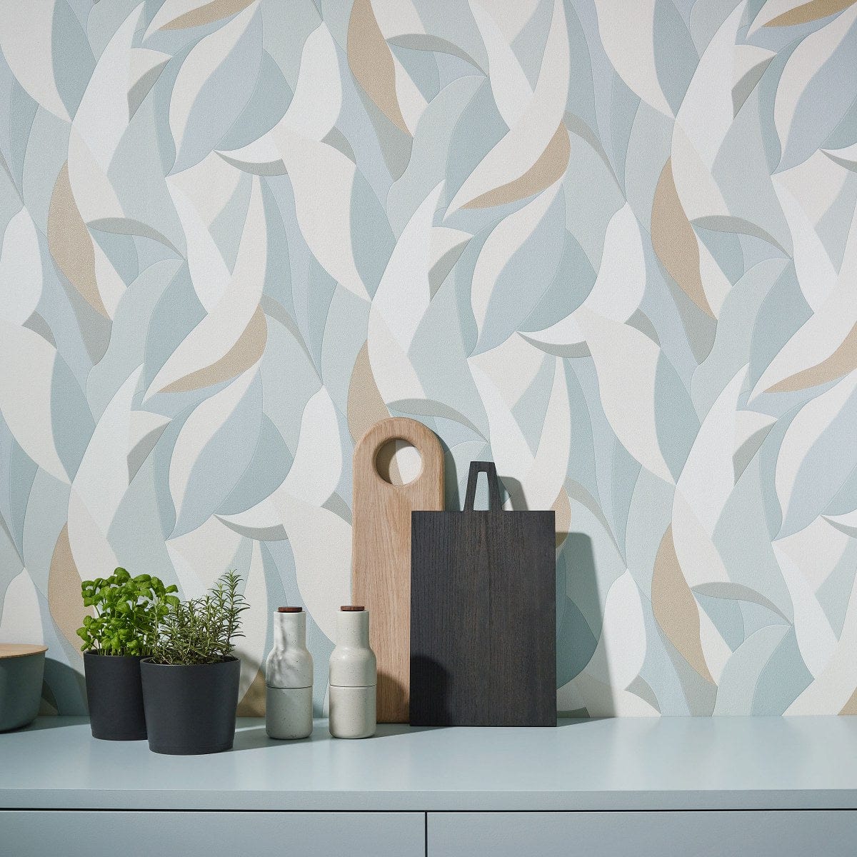 Tapetes ar lielām stilizētām lapām (balta, krēmkrāsa, tirkīza) - 3741623 Erismann