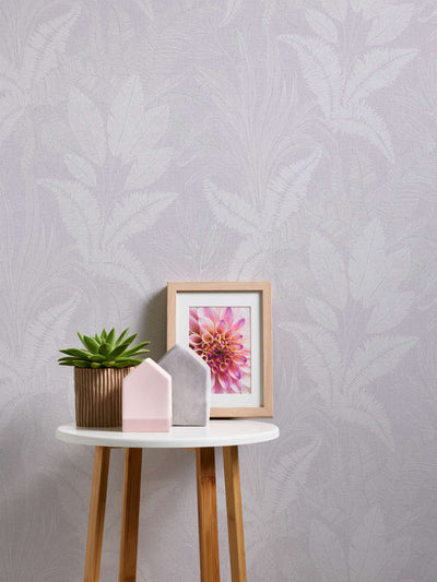 Large leaf pattern lightly textured wallpaper in light purple, 1406400 AS Creation