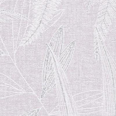 Suur lehtede mustriga kergelt tekstureeritud tapeet helelillas, 1406400 AS Creation