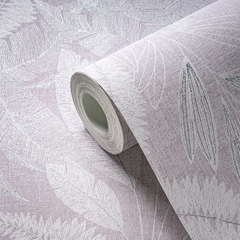 Large leaf pattern lightly textured wallpaper in light purple, 1406400 AS Creation