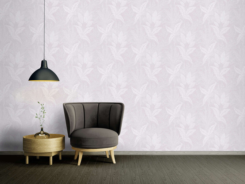 Large leaf pattern lightly textured wallpaper in light purple, 1406400 AS Creation