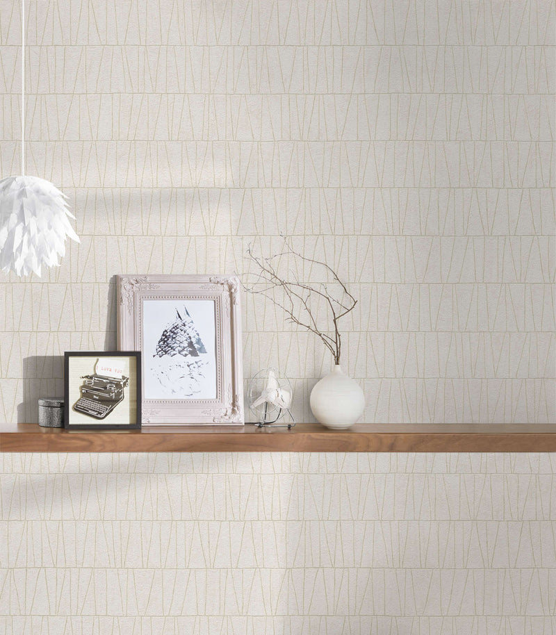 Wallpaper with linear pattern - white, gold, 1403466 AS Creation