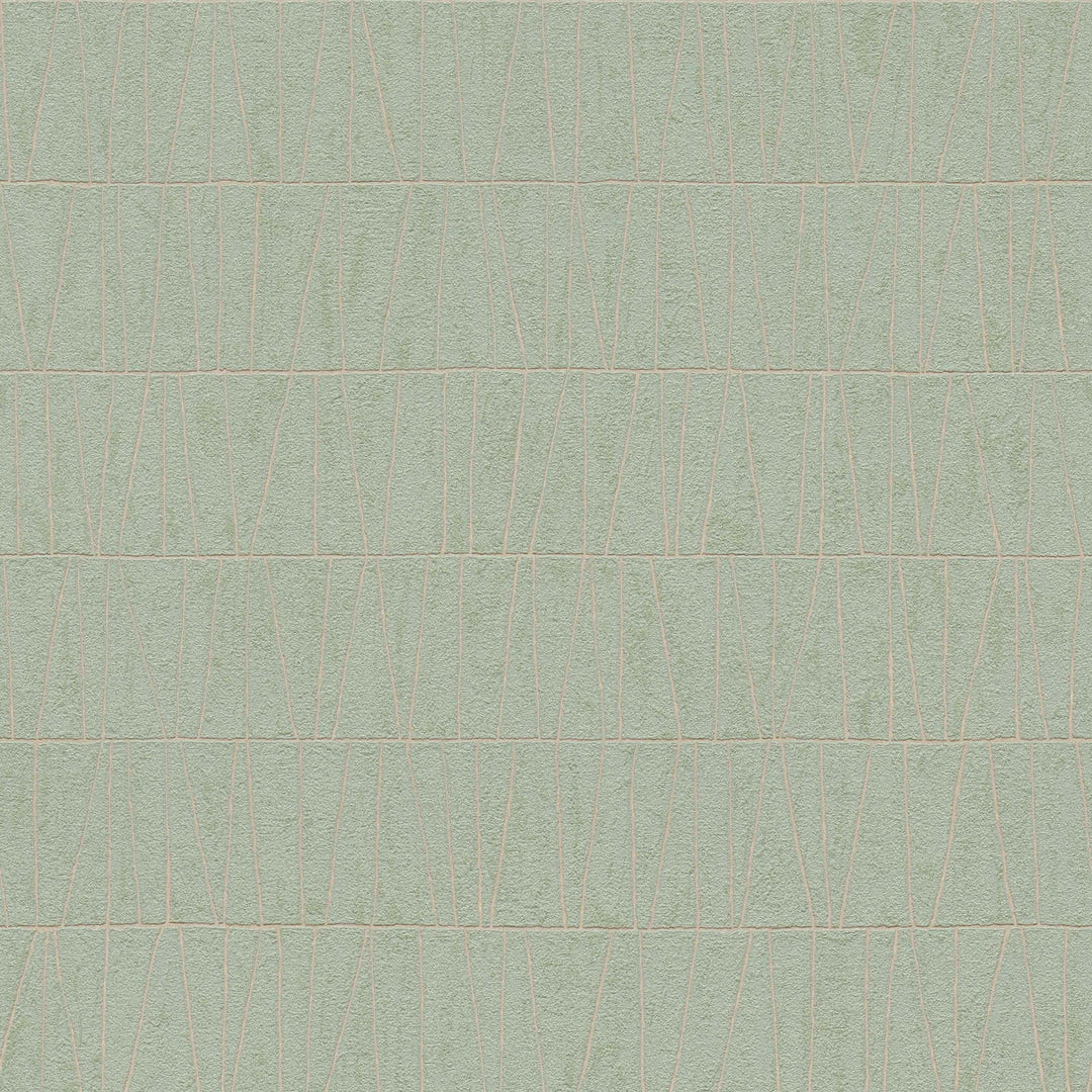 Tapetes ar līnijām un ģeometrisko mozaīku - zaļa, zelta krāsā, 395061 AS Creation