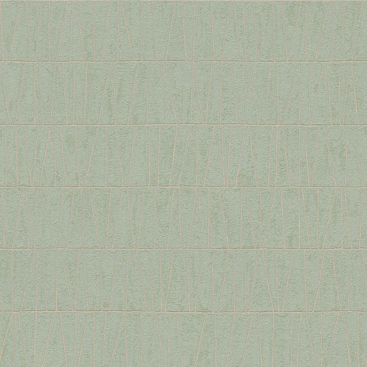 Tapetes ar līnijām un ģeometrisko mozaīku - zaļa, zelta krāsā, 395061 AS Creation