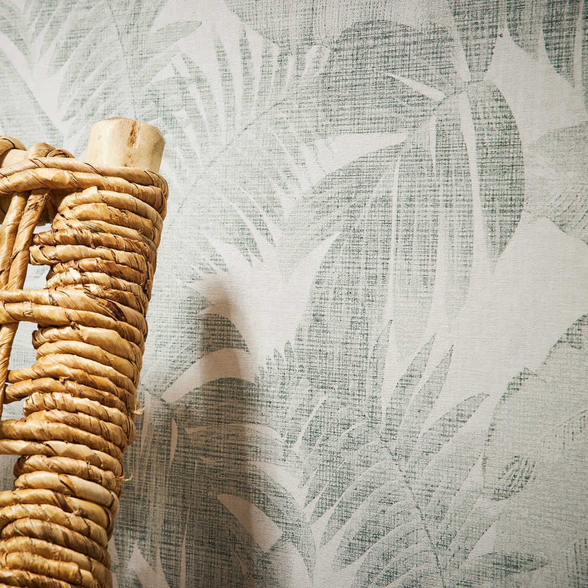 Tapetes ar linu izskatu, Boho džungļu motīvi - balta, zaļa AS 373964 AS Creation