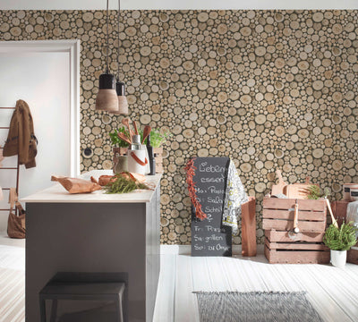 Wallpaper with wood, beige and brown, 3517631 AS Creation