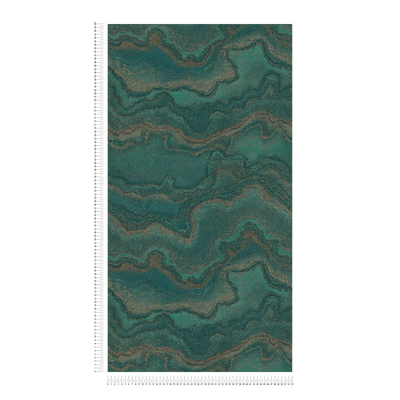 Wallpaper with marble pattern with metallic effect - green, gold, 1406461 AS Creation