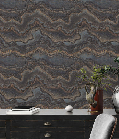 Wallpaper with marble pattern - black and gold, 1406462 AS Creation