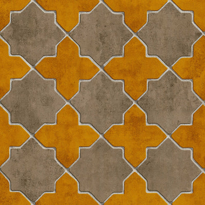 Tapetes ar Marokas mozaīku dzeltenā un brūnā krāsā AS Creation