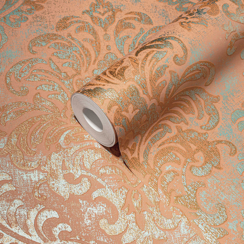 Wallpaper with metallic look and ornament - brown and gold, 1373721 AS Creation