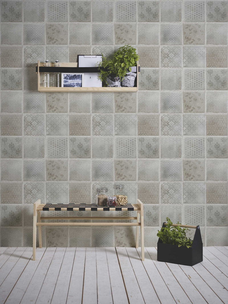 Wallpaper with mosaic and tile appearance - beige, 1332173 AS Creation
