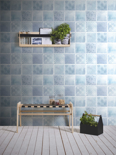 Wallpaper with mosaic and tile appearance - blue, 1332172 AS Creation