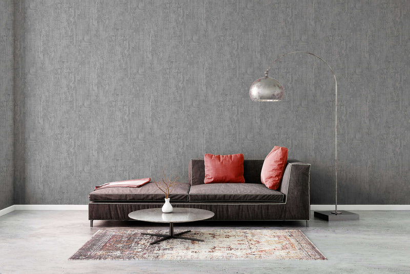 Wallpaper with uneven structure and corrugated pattern, dark gray, 944265 AS Creation
