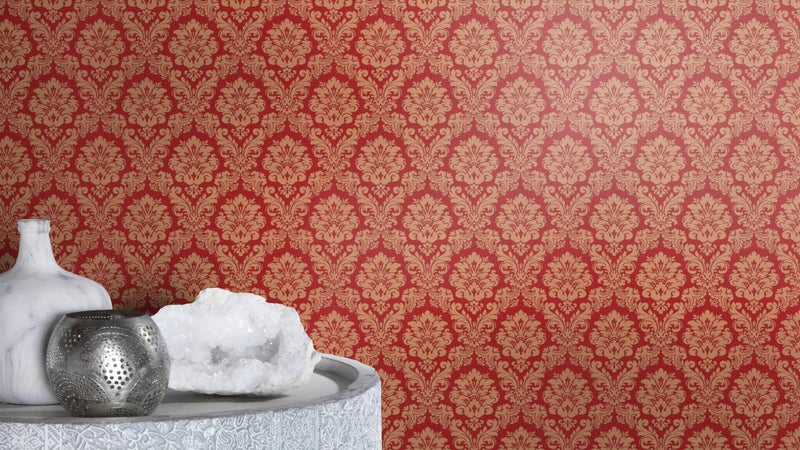 Baroque wallpaper: red, beige, gold, RASCH, 2132254 AS Creation