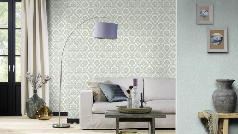 Baroque wallpaper: blue, white, RASCH, 2132245 RASCH