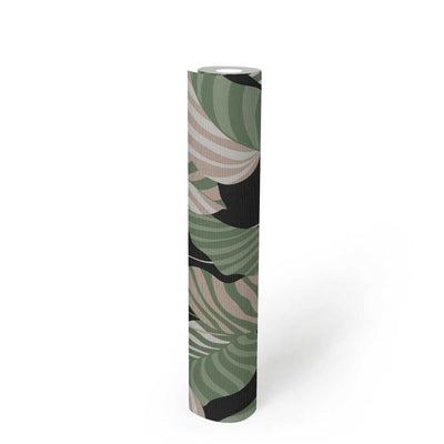 Wallpaper with palm leaves with light sheen, green, black, 1373436 AS Creation